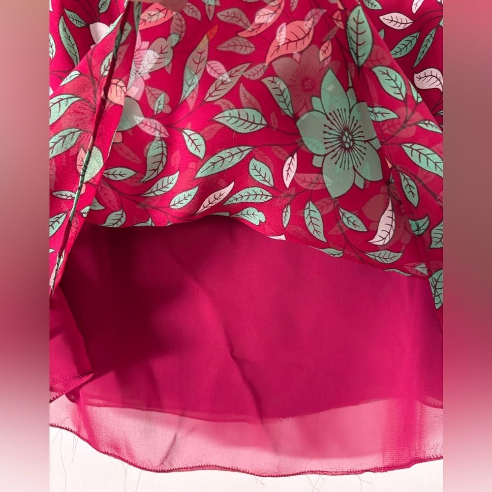 Silk Chiffon Floral Crop Blouse Ruffle Davi Red Green 4 Rare DVF Signature Print - Picture 4 of 8
